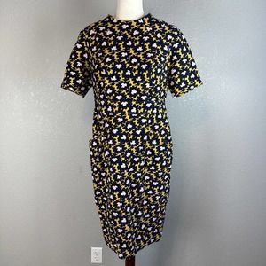 Boden Womens Louise Sheath Dress US 10R Yellow Blue Floral Pockets Short Sleeve